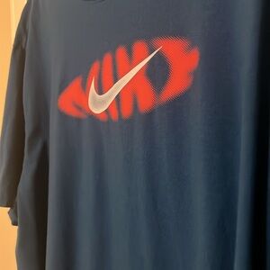 Dark Blue Nike T-Shirt with Orange Label and White Logo - Size XXL